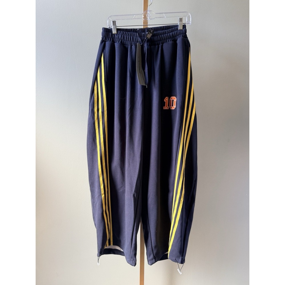 Supermade Track Pants Navy/Yellow Striped Men's  Size L Drawstring Elastic